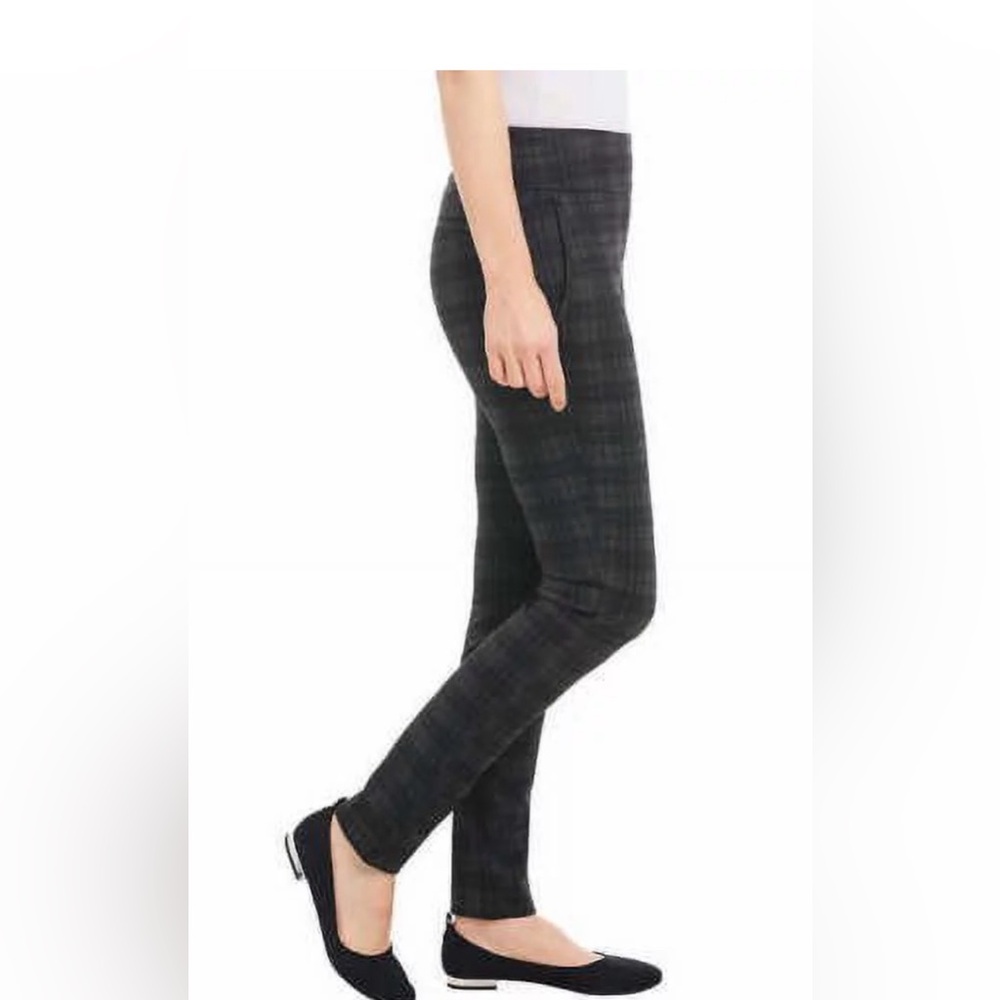 Dalia women’s pull on pointe pants 4 way stretch fabric charcoal & mustard plaid